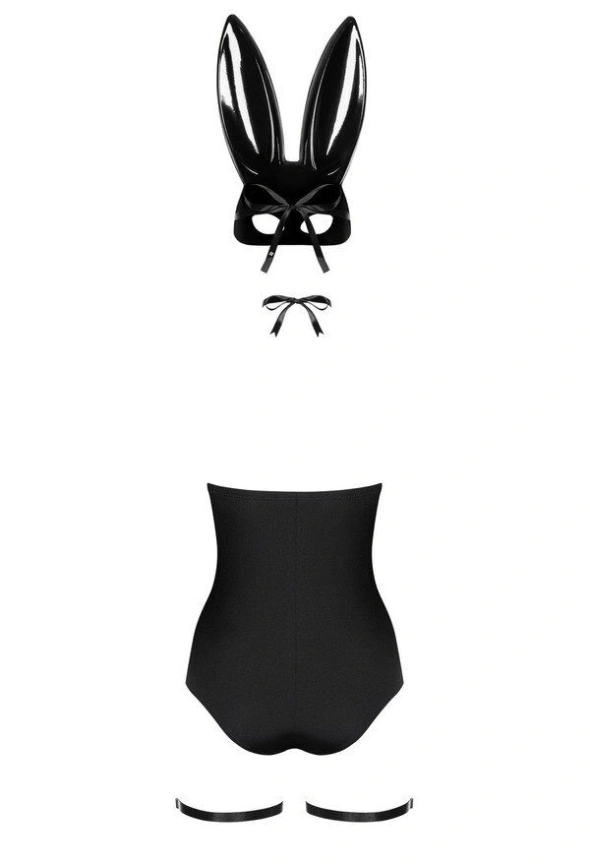 Эротический костюм кролика Obsessive Bunny costume L/XL, black, боди, чокер, гартеры, чулки, маска фото 4