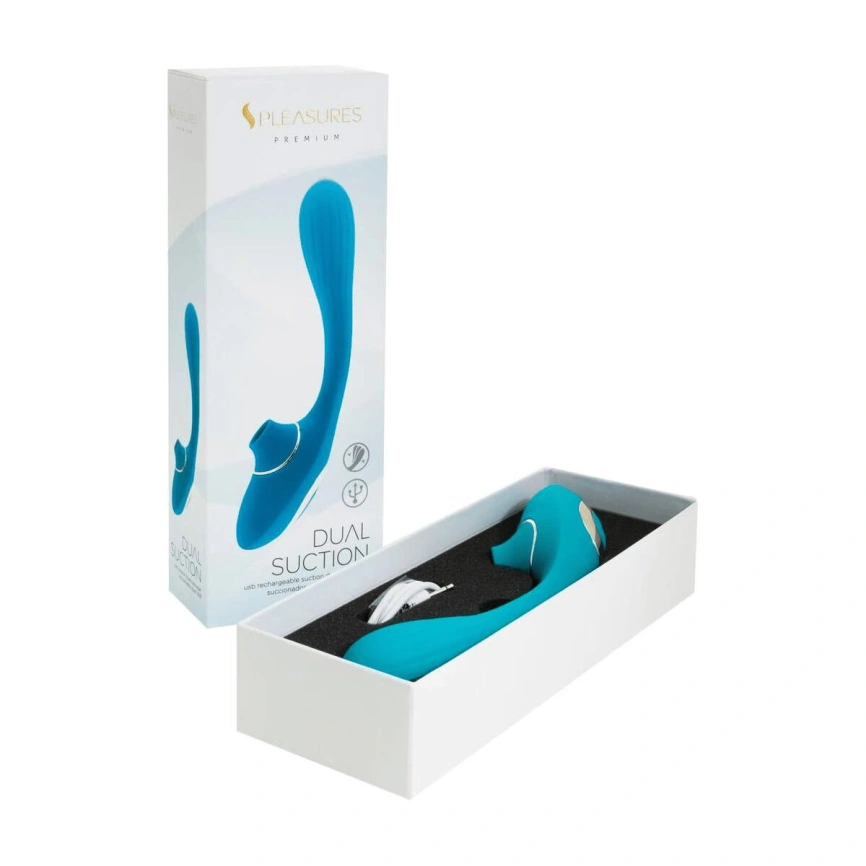 Вибратор S Pleasures Dual Suction - Turquoise фото 4