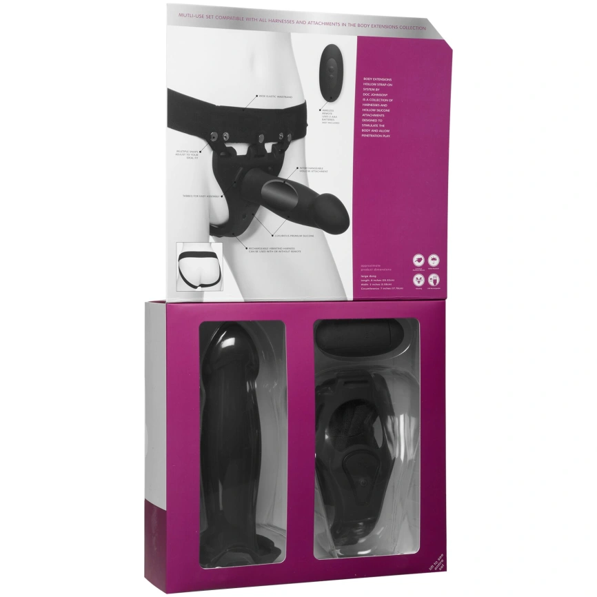 Страпон унисекс Doc Johnson Body Extensions – Be Risque, вибрация, пульт управления, полая насадка фото 8