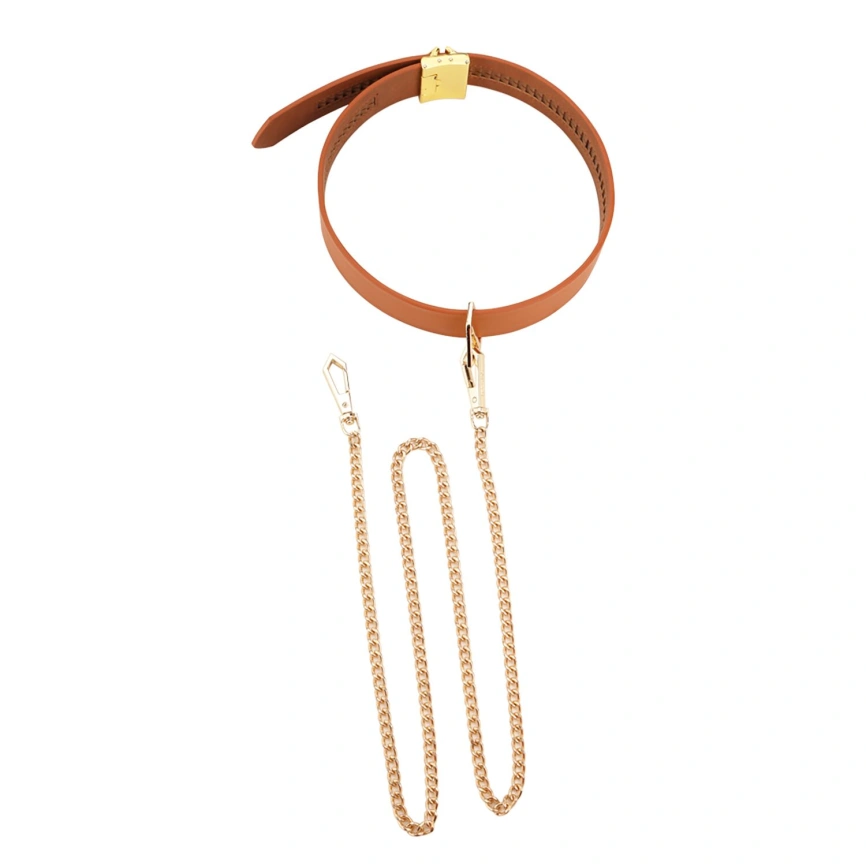 Ошейник с поводком LOCKINK Tied Collar with Leash Set, коричневый, цепь с кожаной петлей и карабином фото 4