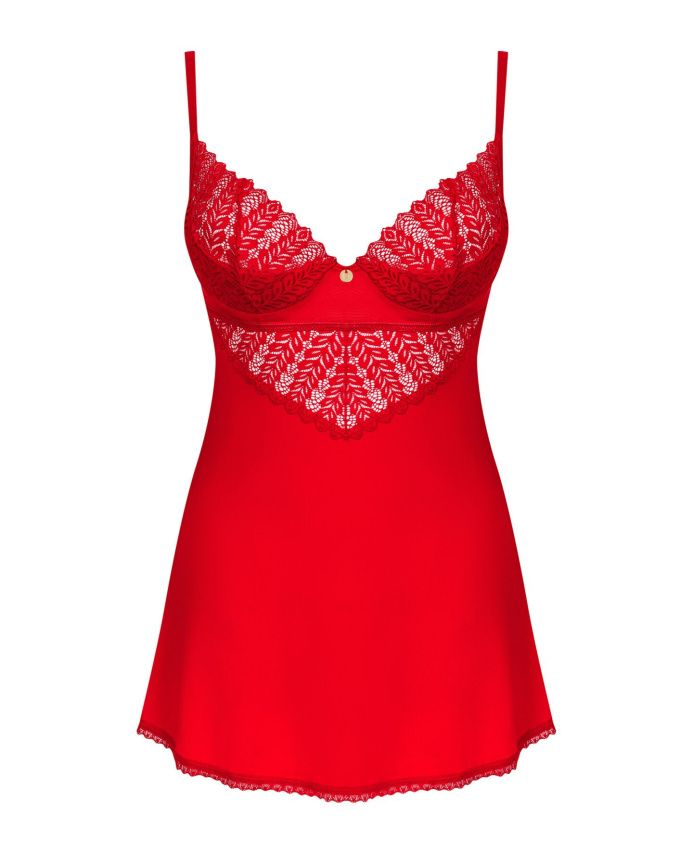 Пеньюар Obsessive Ingridia chemise & thong XL/2XL, червоний, сорочка, стрінги фото 3