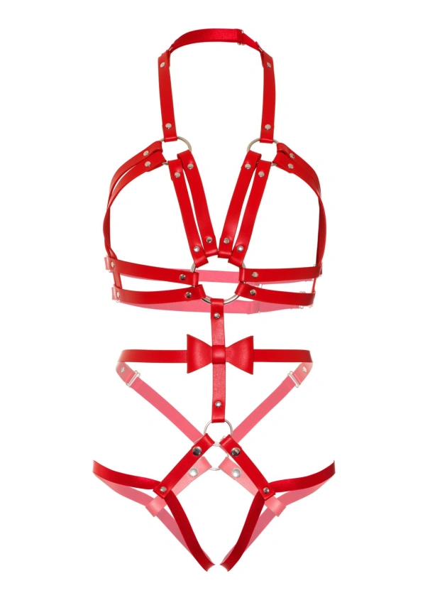 Портупея-тедди из ремней Leg Avenue Studded O-ring harness teddy M Red, экокожа фото 5