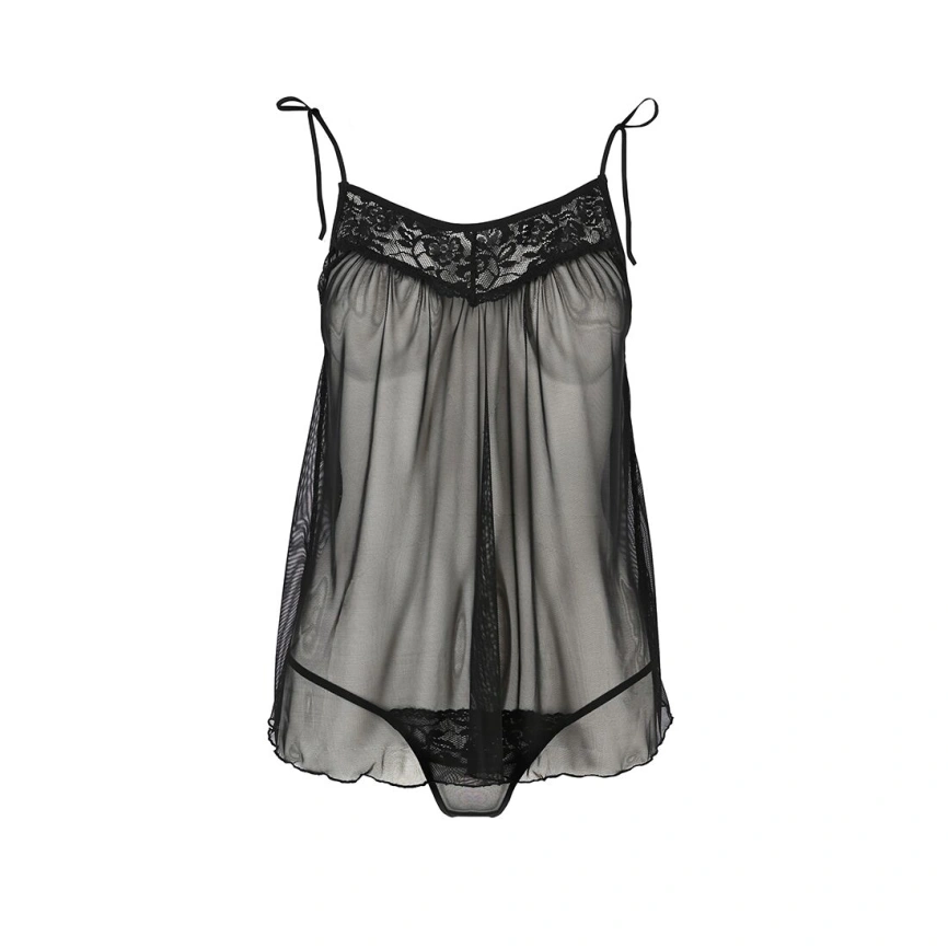 Сорочка прозрачная беби-долл Passion MELANIA CHEMISE XXL/XXXL, black, трусики, на тонких бретелях фото 11