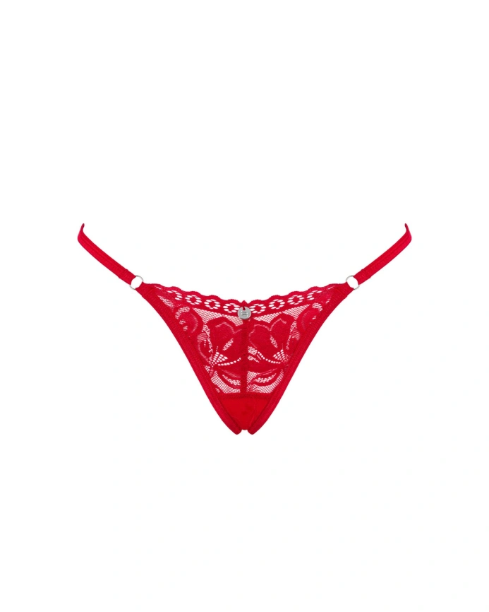 Кружевные стринги Obsessive Lacelove thong XL/2XL Red, низкая посадка фото 3
