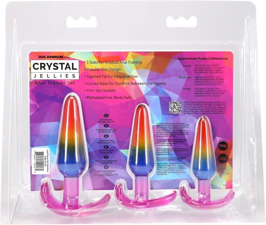 Набір анальних пробок Doc Johnson Crystal Jellies - Anal Trainer Set - Rainbow фото 7