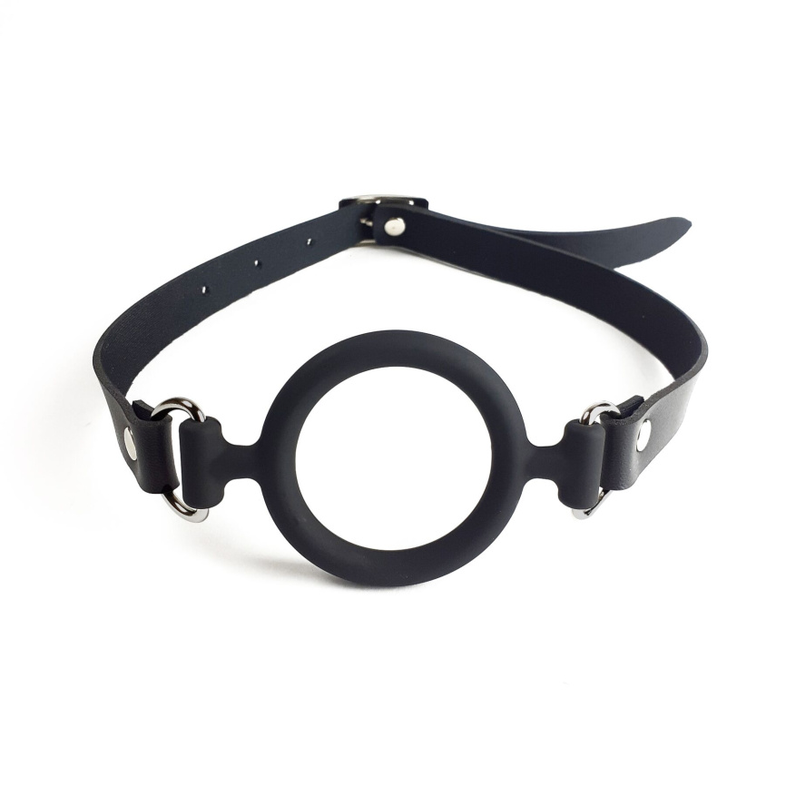 Кляп-розширювач силіконове кільце Art of Sex – Gag Ring, чорний, натуральна шкіра фото 2