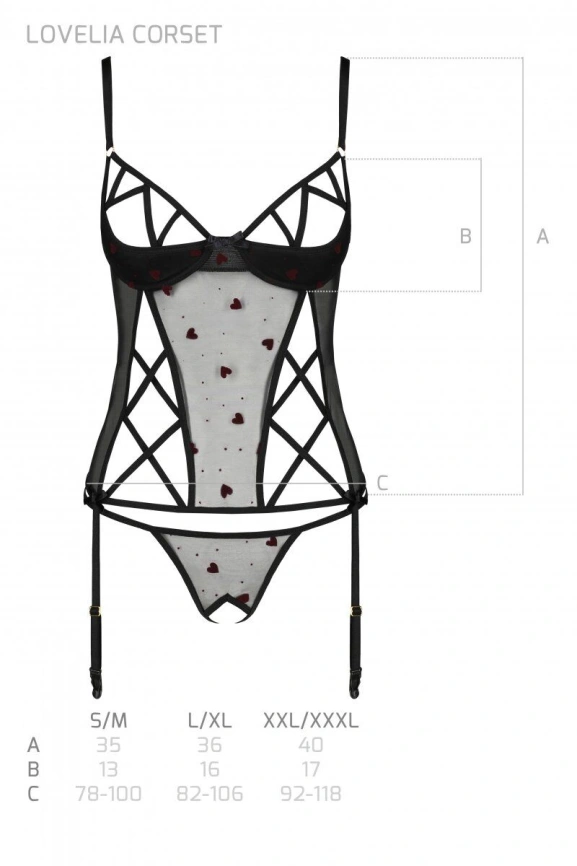 Корсет с подвязками, стринги Passion LOVELIA CORSET XXL/XXXL, black фото 7