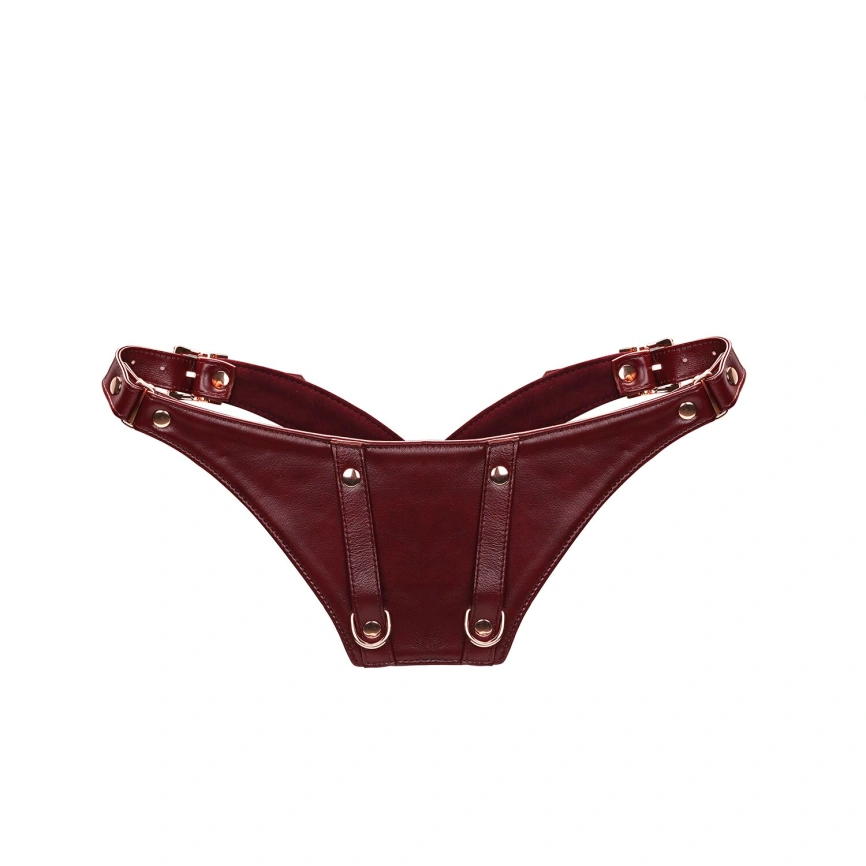 Кожаные трусики для вибратора Liebe Seele Wine Red Forced Orgasm Strop, полностью регулируемые фото 3