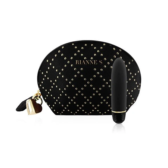 Вибропуля RIANNE S – Classique Vibe мини-вибратор на 7 режимов, чехол-косметичка Stud Black фото 1