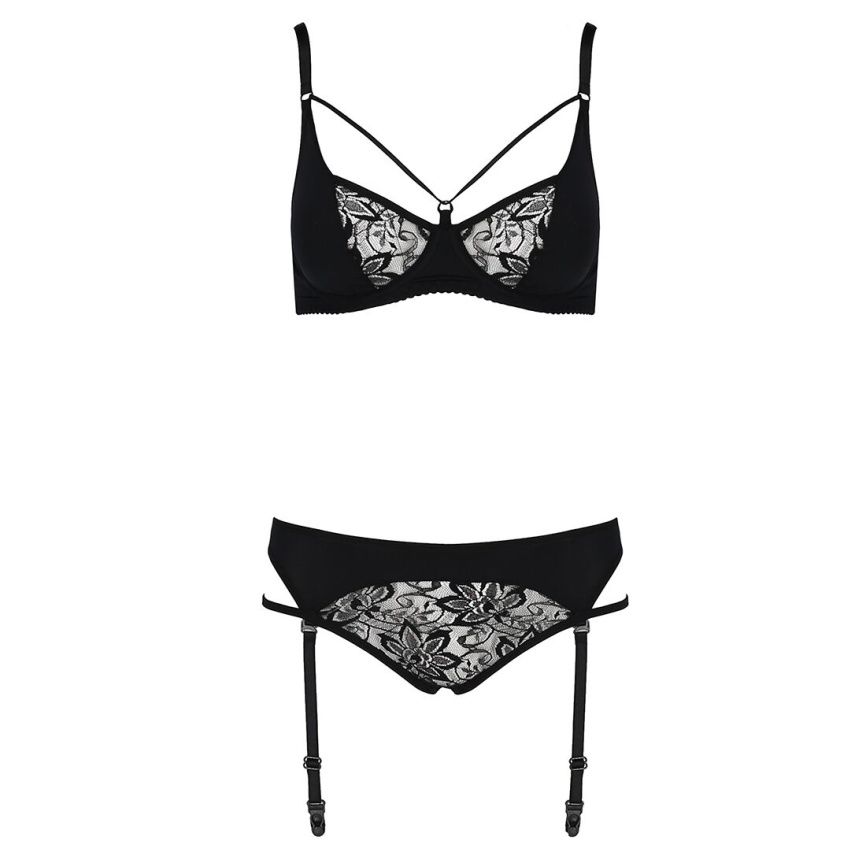 Комплект білизни Passion PAULINE SET XXL/XXXL, black, стрепи, ліф, стрінги і пояс для панчох фото 5