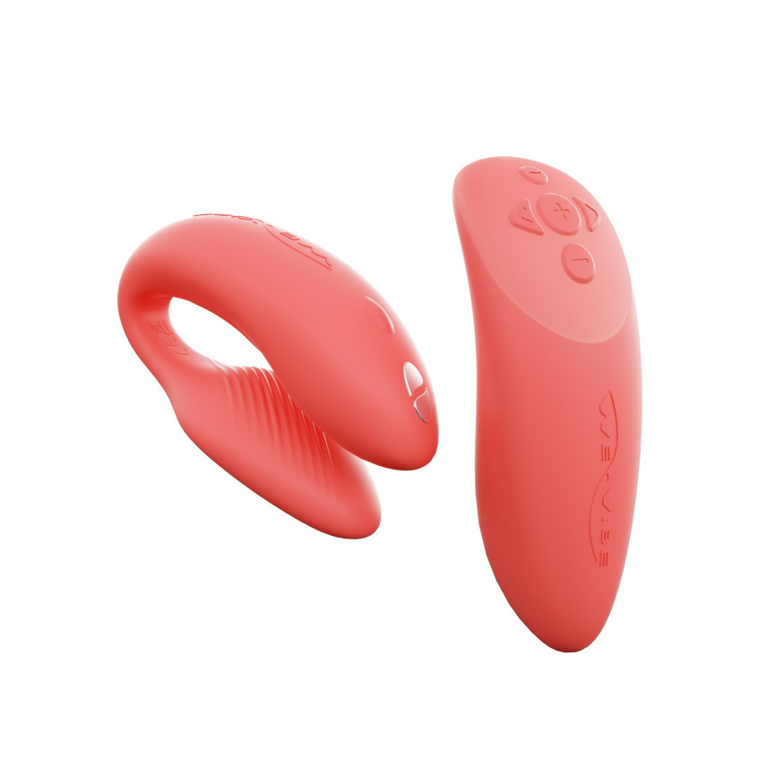 Смарт-вібратор для пар We-Vibe Chorus Crave Coral, сенсорне керування вібраціями стисненням пульта	 фото 2