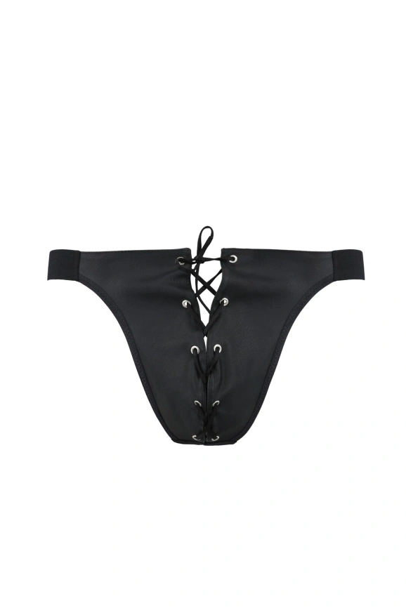Мужские слипы на шнуровке Passion 044 SLIP BEN XXL/XXXL Black, экокожа, люверсы фото 3