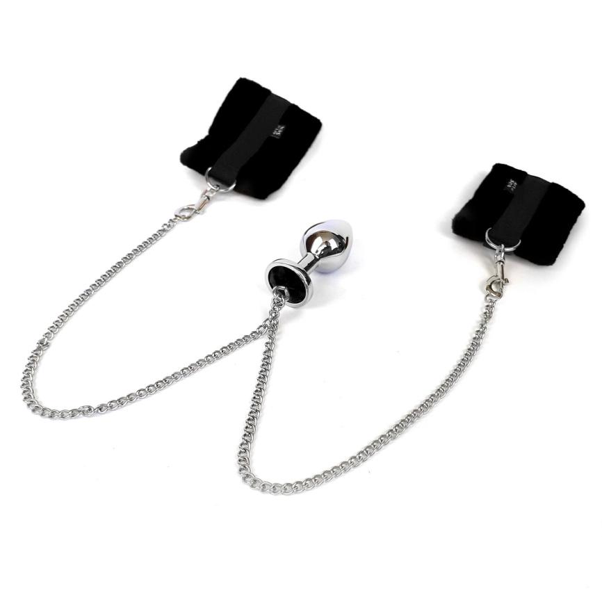 Наручники з металевою анальною пробкою Art of Sex Handcuffs with Metal Anal Plug  size M Black фото 3