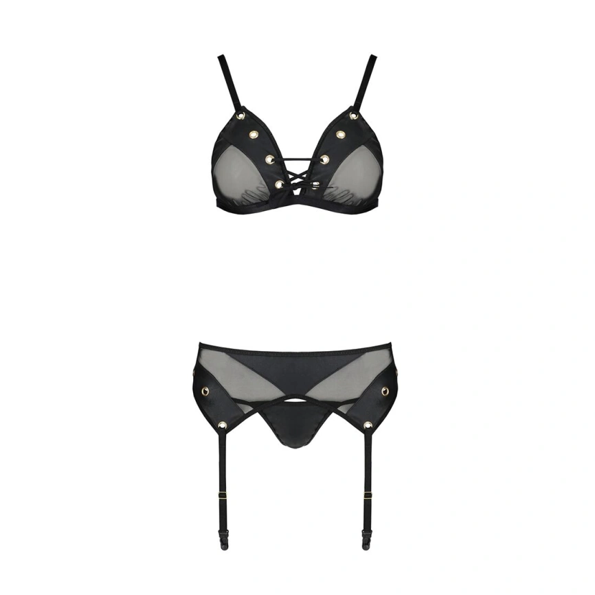 Комплект белья Passion NESSY SET S/M black, бюстгальтер, пояс для чулок, стринги фото 10