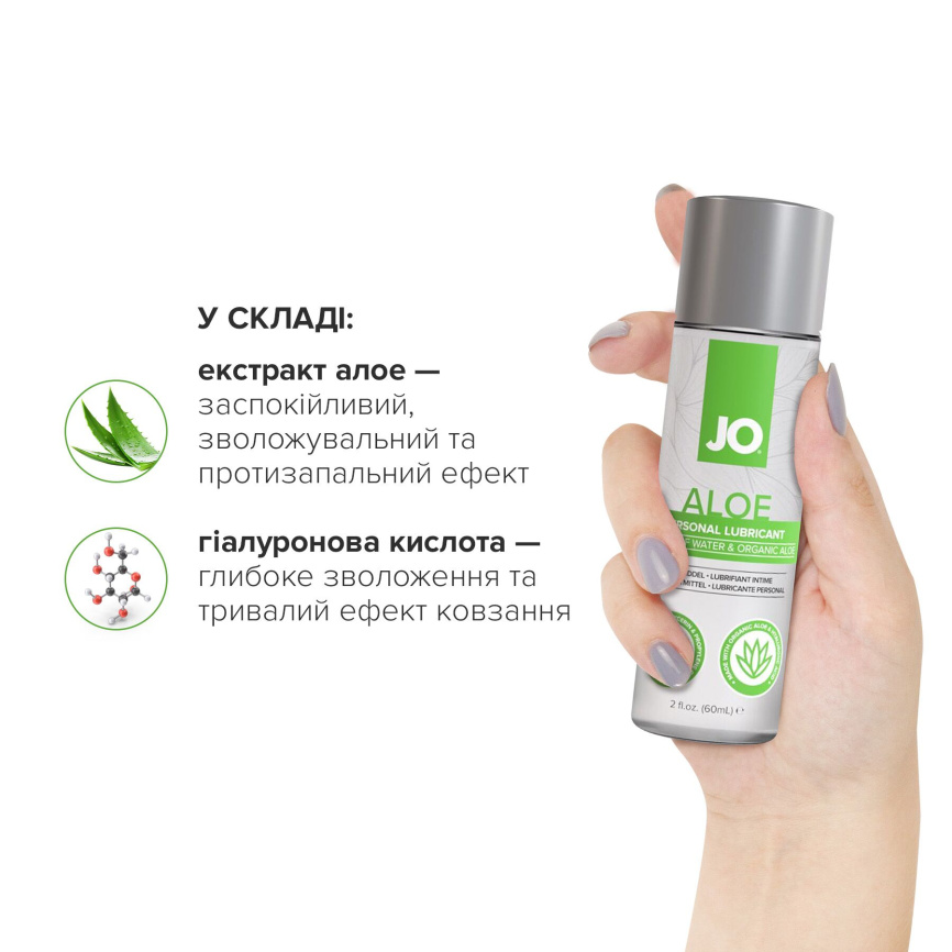 Змазка на водній основі JO H2O Organic Aloe (60 мл), зволожувальний та заспокійливий ефект фото 4
