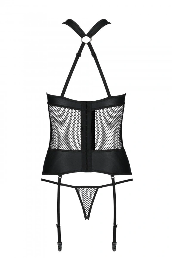 Сетчатый комплект корсет с халтером, съемные подвязки и трусики Passion AMANDA CORSET L/XL, black фото 6