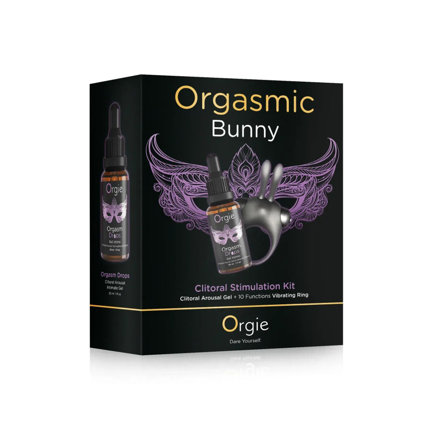 Набір Orgie Orgasmic Bunny: збуджувальні краплі та ерекційне віброкільце фото 1