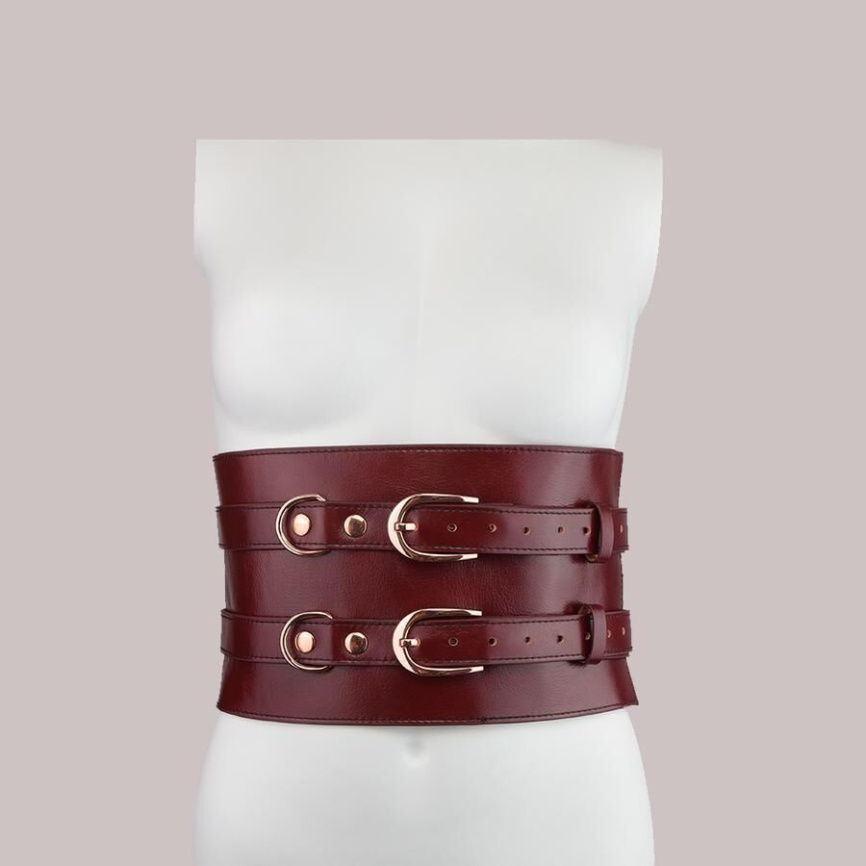 Шкіряний пояс для бондажу Liebe Seele Wine Red Waist Cuff, L Size фото 7