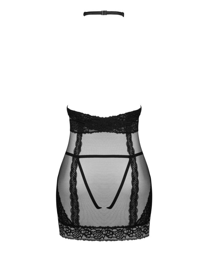 Полупрозрачная сорочка с открытой грудью Obsessive Lacrisia chemise M/L, черная, с чокером фото 6