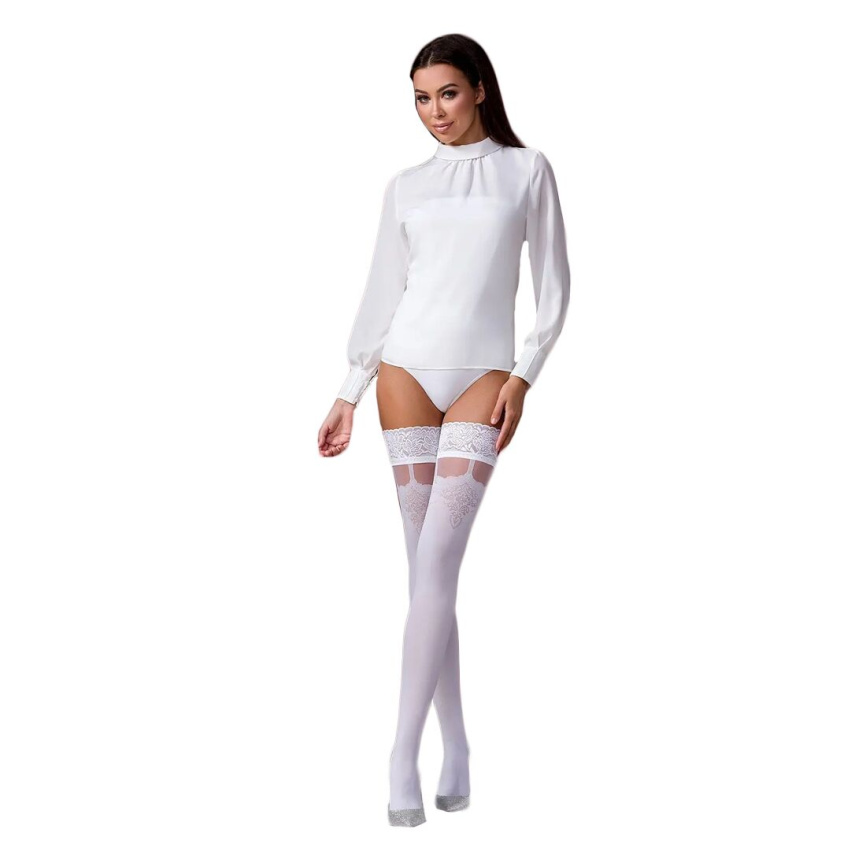 Панчохи Passion ST121 1/2 white на ажурній силіконовій резинці з квітковим орнаментом і вертикальним фото 3