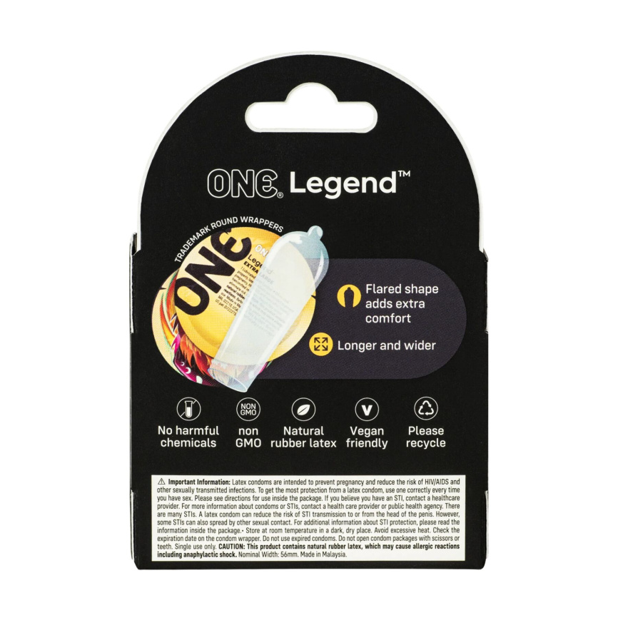 Презервативи ONE Legend XL, 3 шт, збільшений розмір, розширення на кінці, картонне паковання фото 2