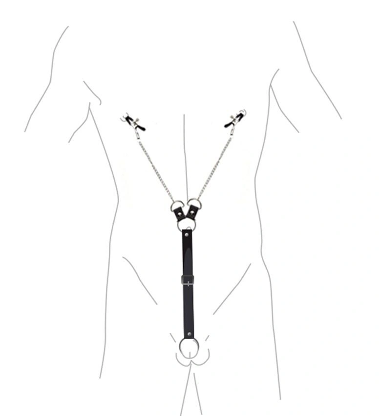 Зажимы для сосков с фиксацией на пенисе Art of Sex – Nipple Clamps for Men, экокожа фото 2