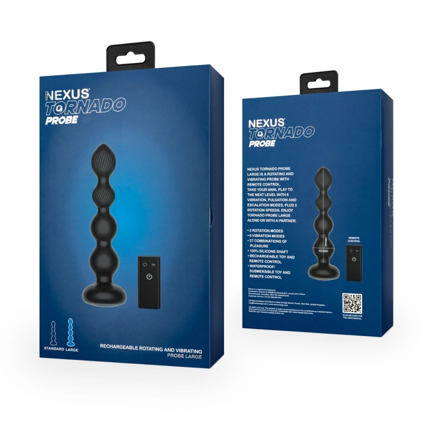Анальный виброротатор Nexus Tornado Probe Edition Large, диаметр 4,5 см, вибрация + ротация, пульт ДУ фото 7