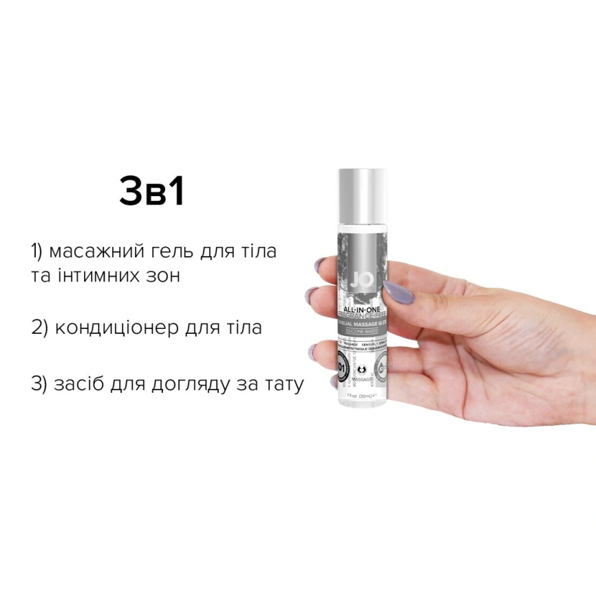 Гель для массажа на силиконовой основе JO ALL-IN-ONE MASSAGE GLIDE - FRAGANCE FREE (30 мл) фото 2