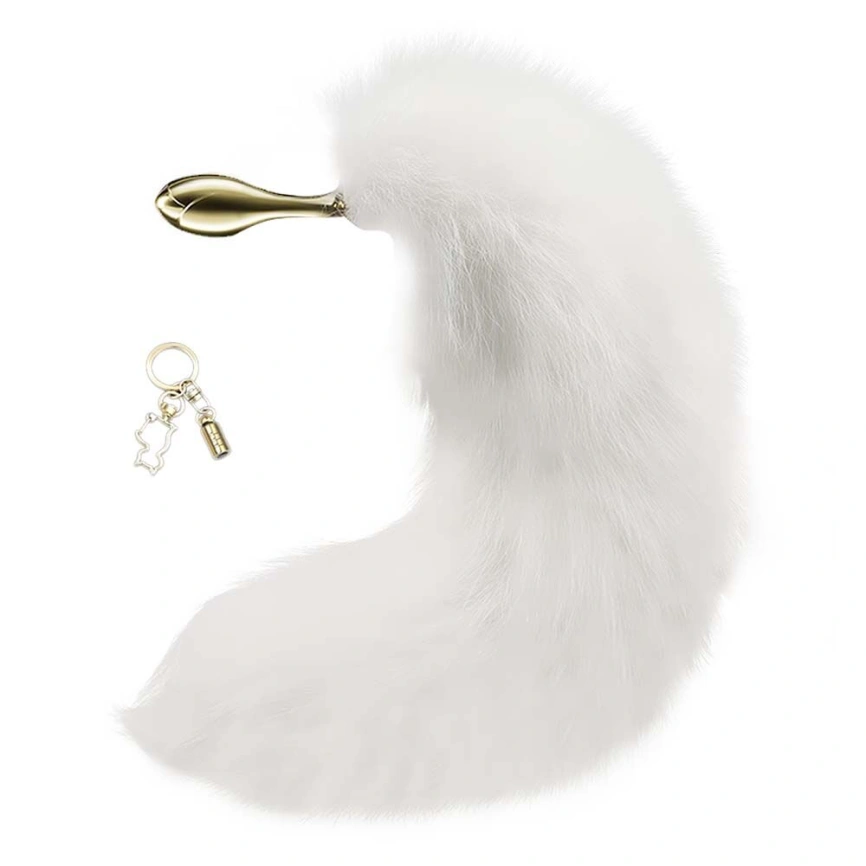 Металлическая анальная пробка с меховым хвостом LOCKINK SEVANDA White Fox-Tail Anal Rose-shape Plug фото 4