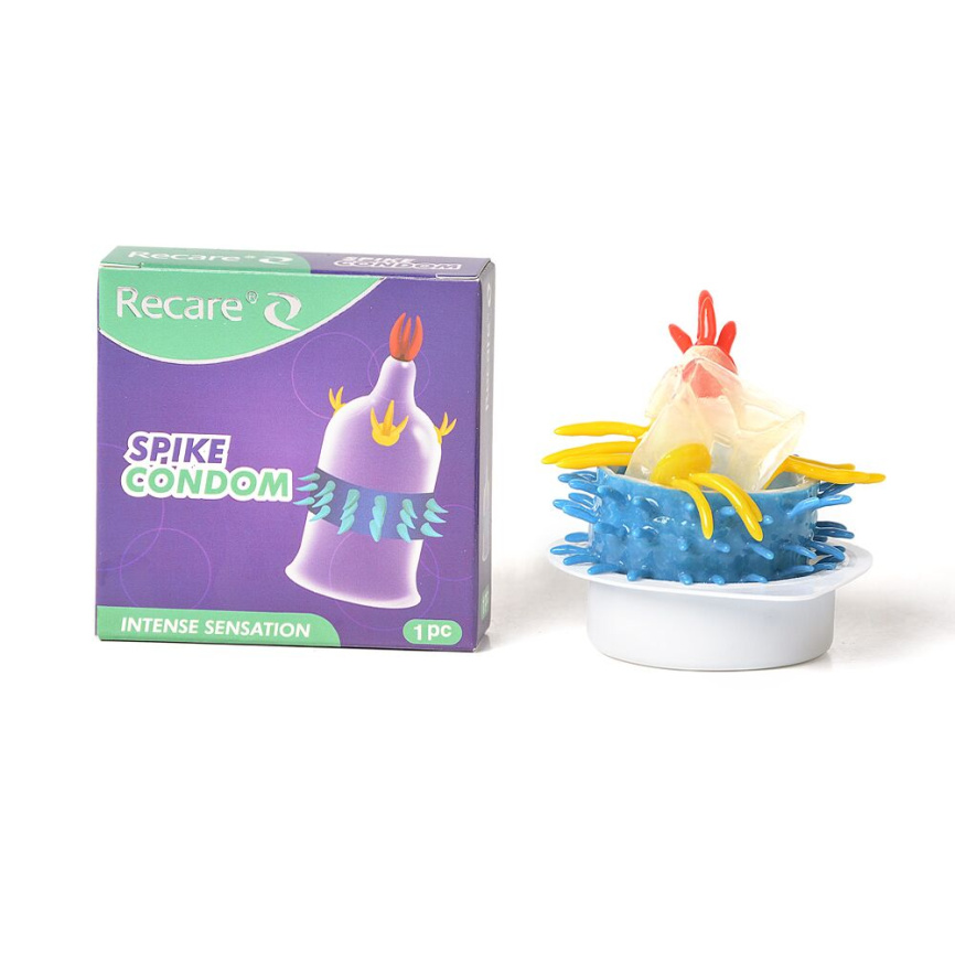 Насадка на член Recare Spike Condom Purple (презерватив з вусиками та рядами шипів) фото 1