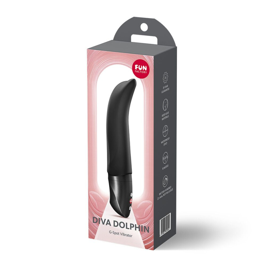 Вібратор для точки G Fun Factory Diva Dolphin Black, 10 режимів роботи, на батарейках фото 8