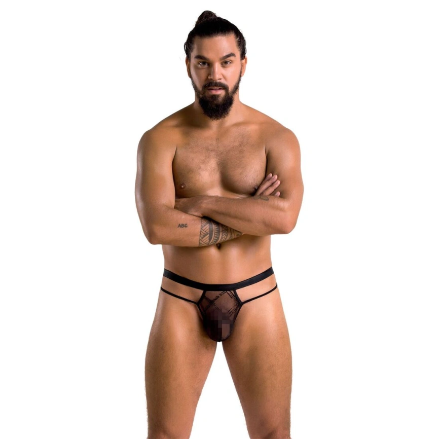 Мужские прозрачные стринги Passion 029 THONG COLLIN S/M Black, сетка фото 9