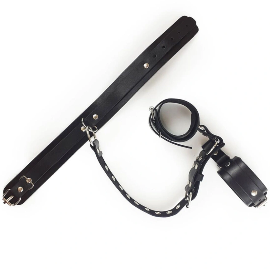 Фиксаторы для шеи и рук Art of Sex - Bondage Set из натуральной кожи, цвет черный фото 14