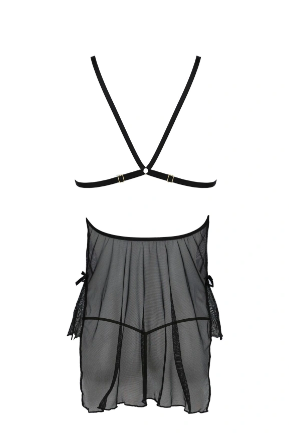 Сорочка Passion DELIENA CHEMISE L/XL black, стринги с заниженной талией фото 4