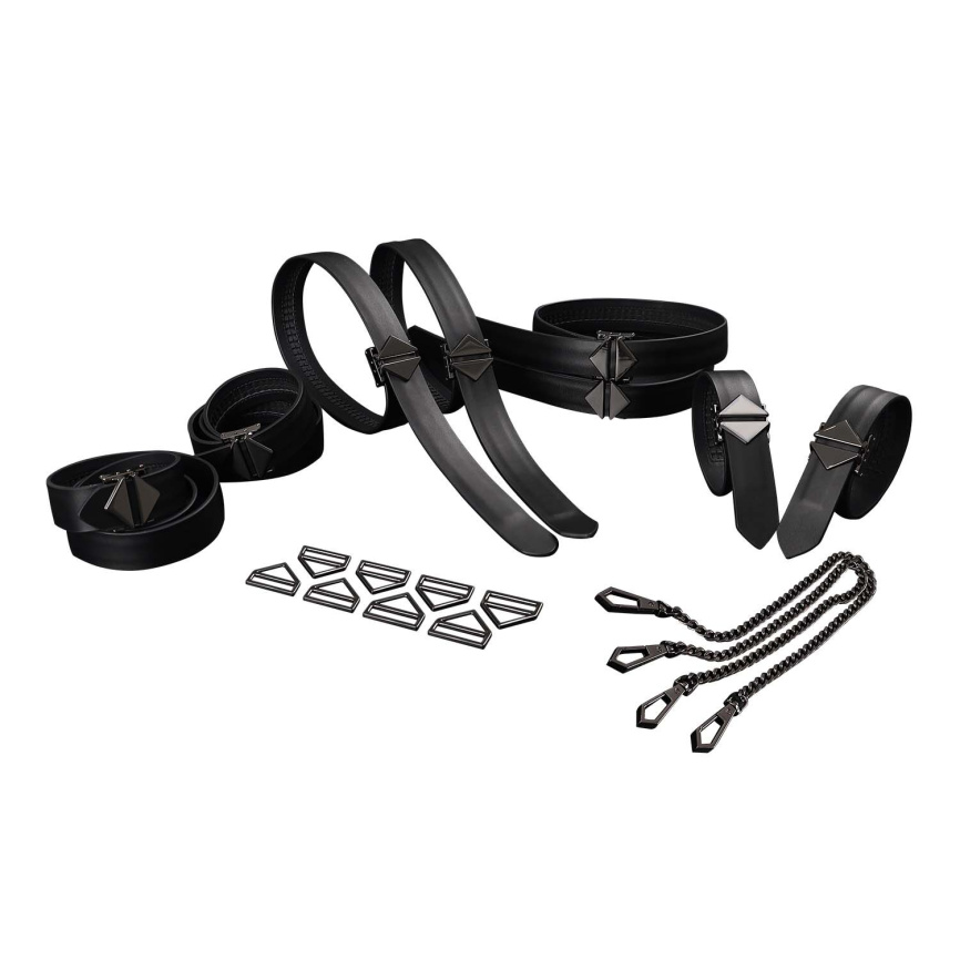 Набір для бондажу LOCKINK 8-Bondage-Straps Restraint Set, чорний 8 ременів з натуральної шкіри фото 1