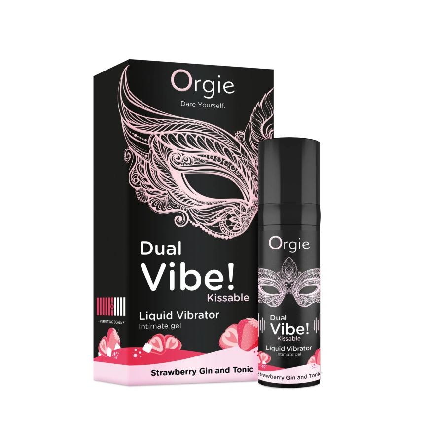 Жидкий вибратор Orgie Dual Vibe! Strawberry Gin & Tonic Kissable Liquid Vibrator, 15 мл фото 1
