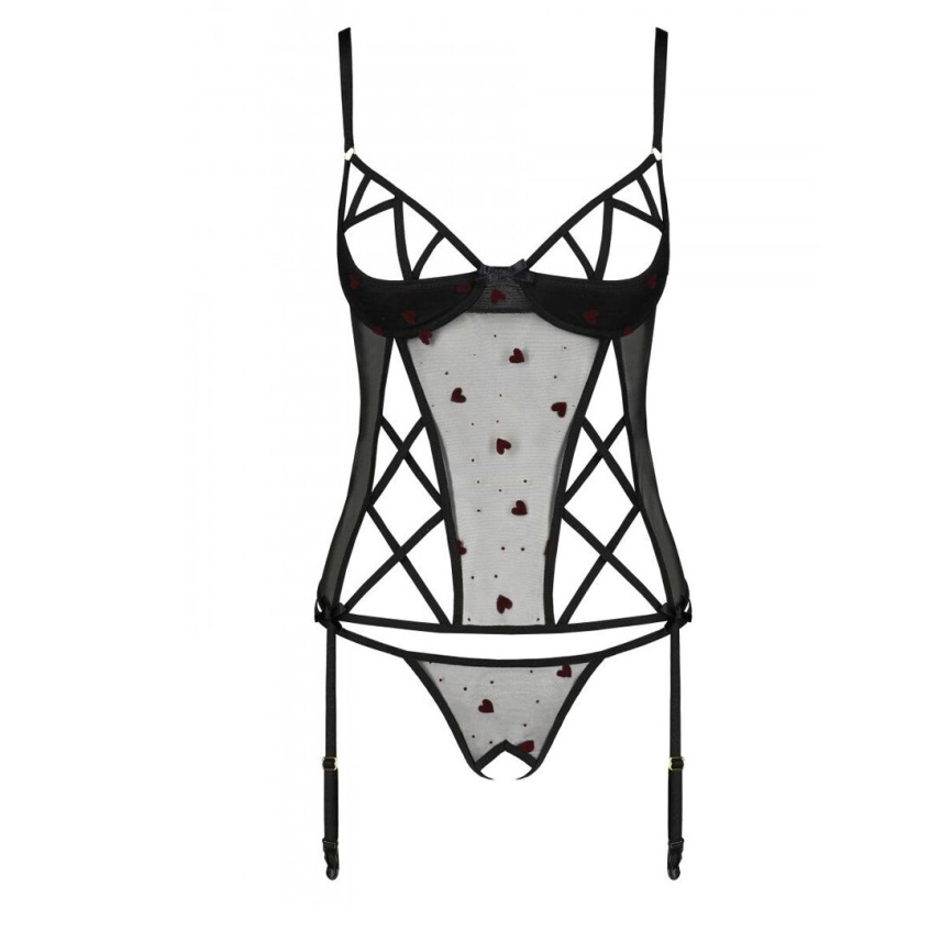 Корсет з підв'язками, стрінги Passion LOVELIA CORSET L/XL, black фото 5