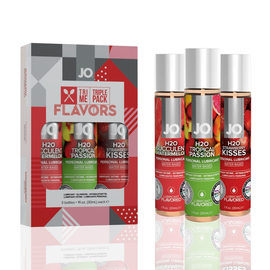 Набір JO Tri-Me Triple Pack — Flavors (3×30 мл) три різні смаки оральних змазок фото 1