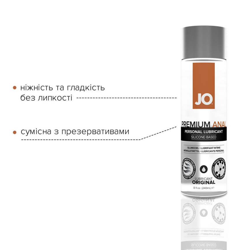 Анальна змазка JO ANAL PREMIUM — ORIGINAL (240 мл) на силіконовій основі водостійка фото 3