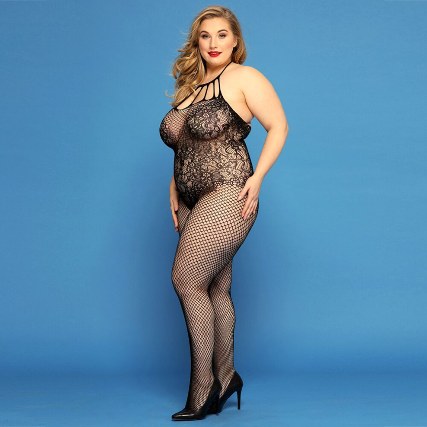 Сітчастий бодістокінг JSY «Відверта Мадлен» Plus Size, Black, імітація боді, мереживо, доступ фото 3