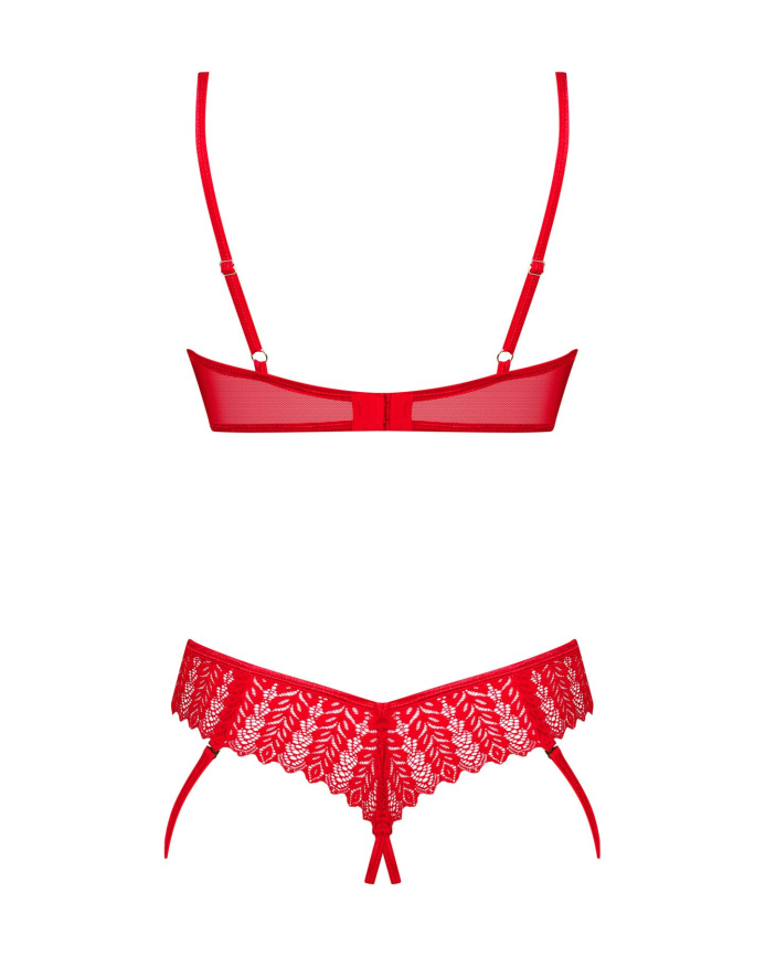 Комплект Obsessive Ingridia 2-pcs crotchless set XL/2XL, червоний, з доступом, відкриті груди фото 4
