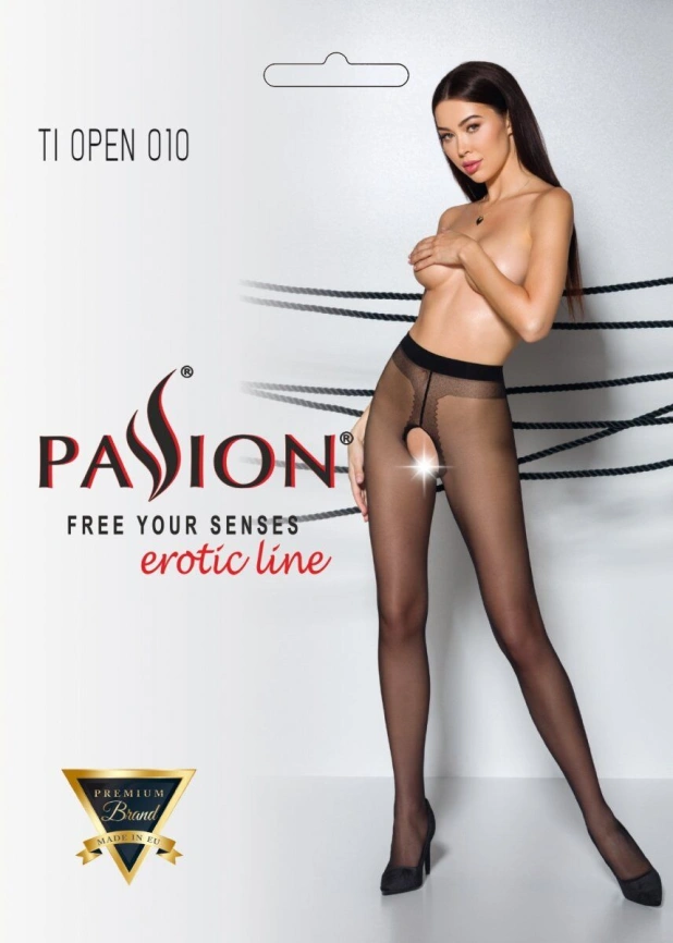 Колготки с открытым доступом, контрастная линия Passion TIOPEN 010 1/2 (20 den), black фото 3