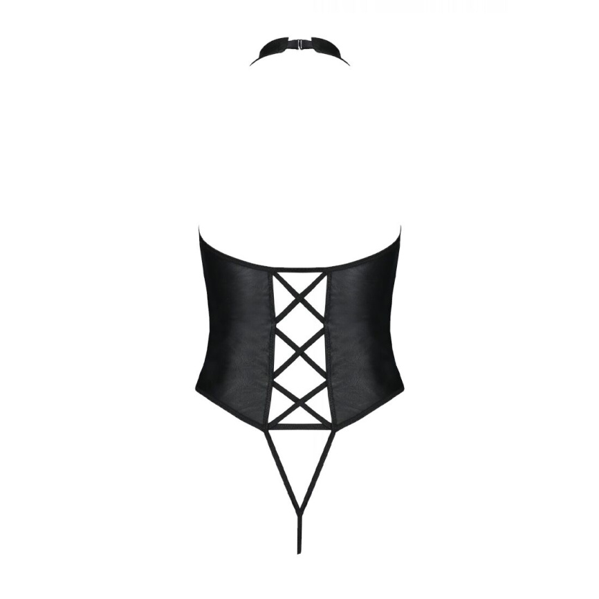Боді з екошкіри Passion NANCY BODY 6XL/7XL black, з імітацією шнурівки та відкритим доступом фото 8