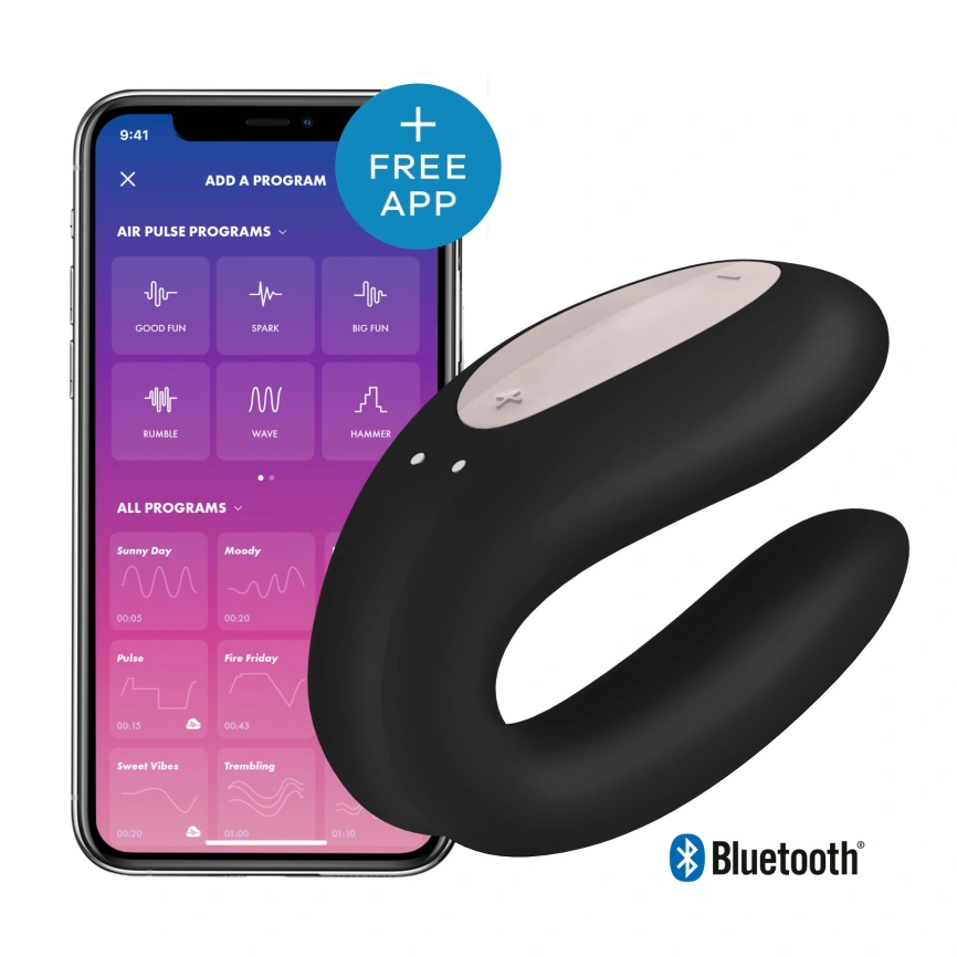 Смарт-вибратор для пар Satisfyer Double Joy Black с широким клиторальным стимулятором фото 1