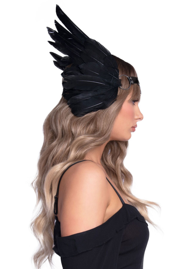 Пов’язка на голову з крилами Leg Avenue Feather headband Black, пір’я та натуральна шкіра фото 3