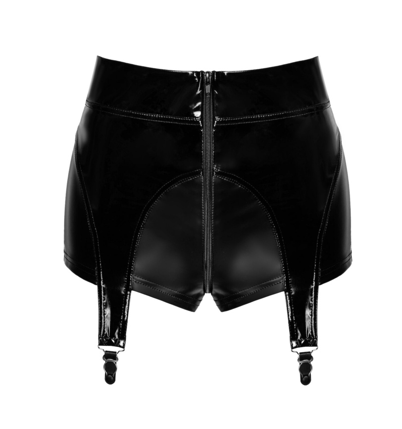 Шортики Noir Handmade F325 Glam, XL, black, вініл, висока талія, кріплення для панчіх, з доступом фото 6
