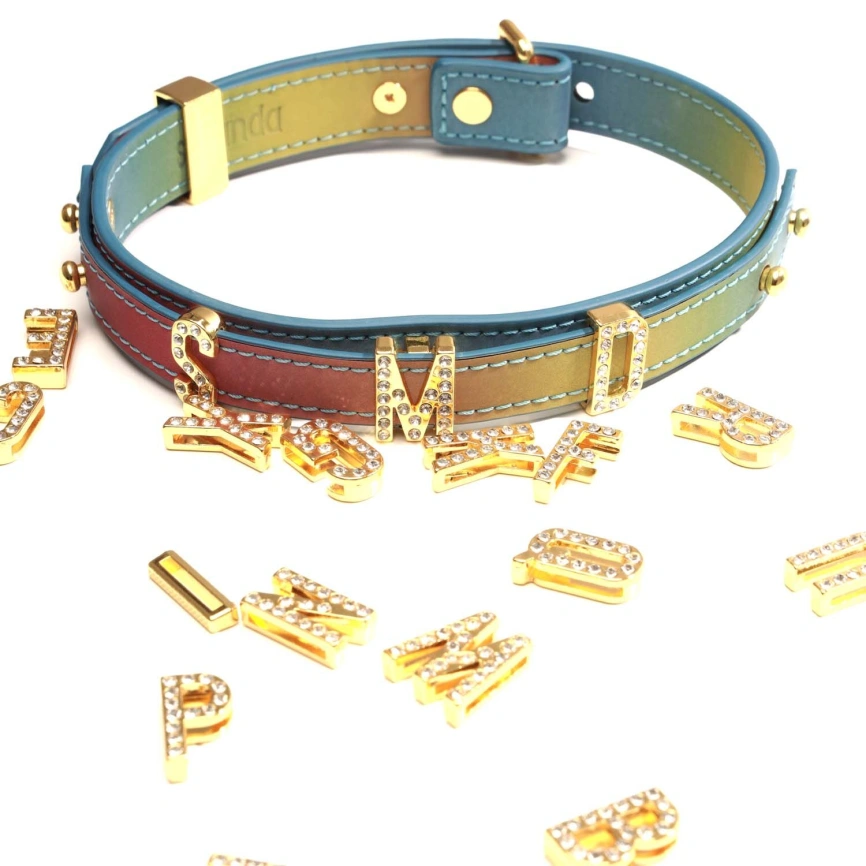 Ошейник LOCKINK Multi-color DIY Alphabet Collar, мультицвет, искусственная кожа, буквы со стразами фото 2