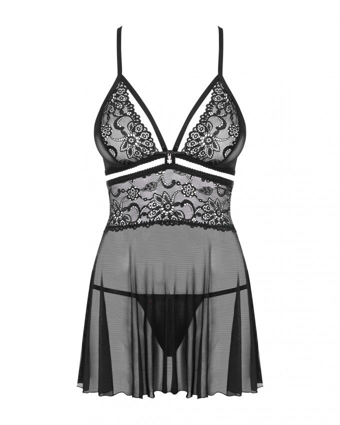 Еротичний мереживний комплект із сіточкою Obsessive 838-BAB-1babydoll & thong black S/M фото 6