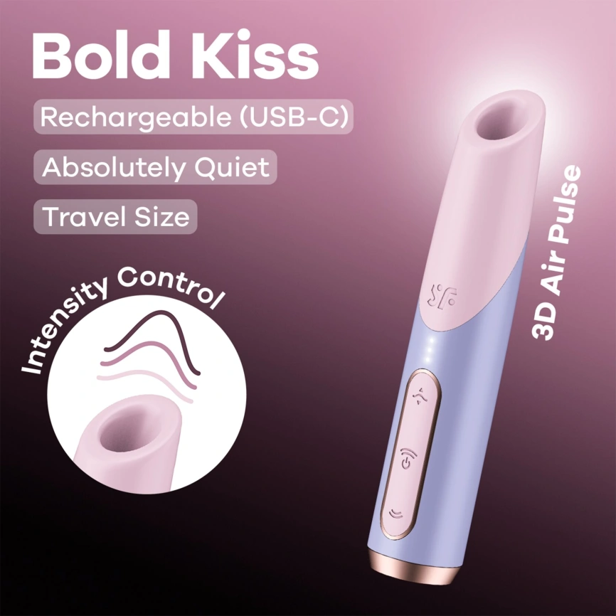 Вакуумный стимулятор Satisfyer Bold Kiss Violet, магнитная технология 3D Air Pulse, 30 режимов работы фото 6
