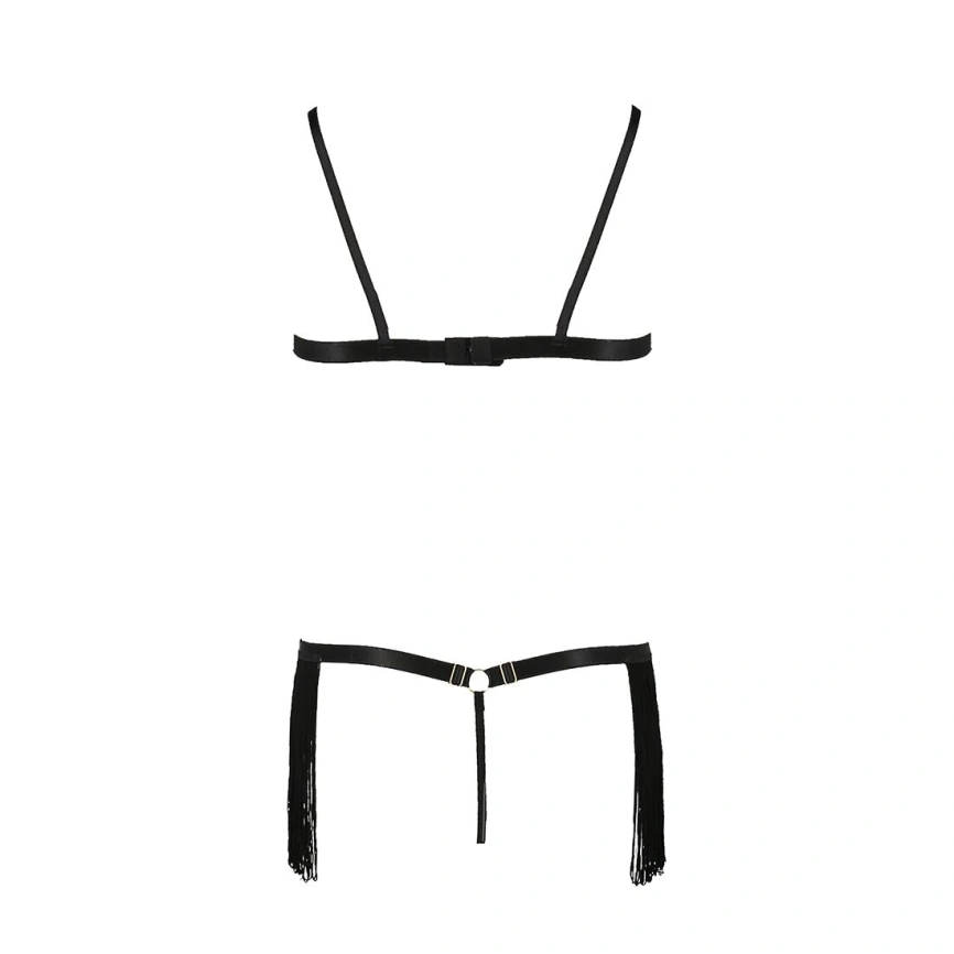Комплект белья Passion Exclusive KASSANDRA SET OpenBra L/XL, black, лиф из бахромы, трусики-юбка фото 10